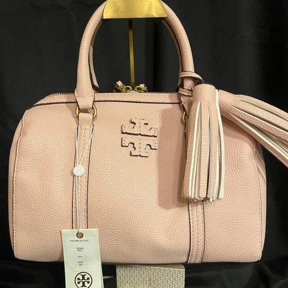 Tory Burch Thea Mini Satchel in Soft Pebbled Pink Leather with Tassels NWT - Picture 9 of 16